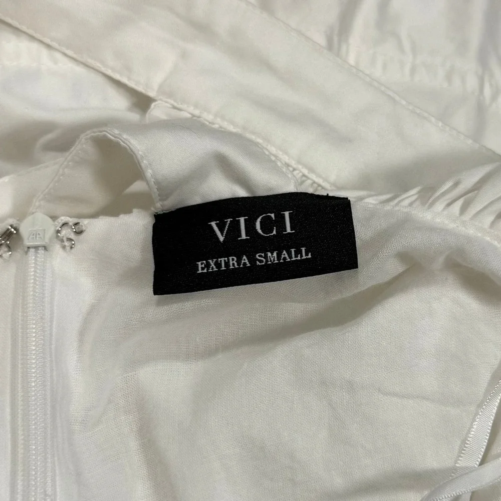 VICI Coquette Princesscore White Cotton Ruffle Strap Back Bow Mini Dress XS